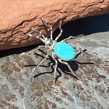 E. Spencer ~ Navajo Large Sterling Silver and Turquoise Stone Spider Pin / Brooch 