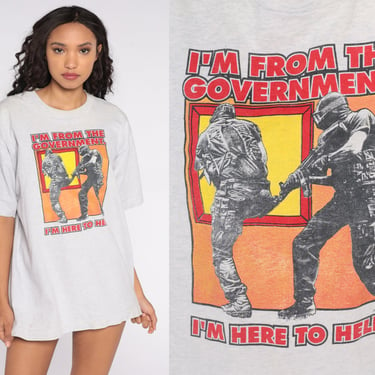 90s Political Tee Shirt I'm From the Government I'm Here To Help Reagan TShirt Vintage T Graphic Anti Establishment Waco Extra Large XL 