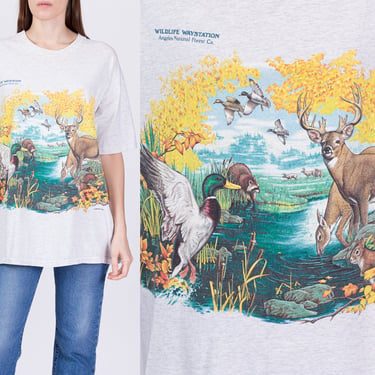 90s Angeles National Forest Animal T Shirt - Unisex XL | Vintage Nature Print Graphic Tee Heather Gray 