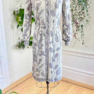 Vintage 1960s Shirt Dress | 60s EMILIO PUCCI Silk Jersey Floral Leaves Monstera Print Shirtwaist Day Dress | small/medium 