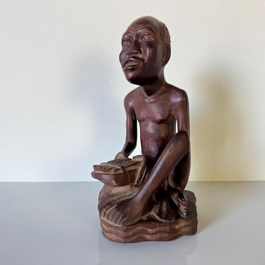 Vintage Hand-Carved Wood African Man Sculpture 