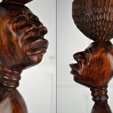 African wooden figure with drum 50s 60s teak precious wood decoration mid century vintage design sculpture plastic trunk figure showcase carved 