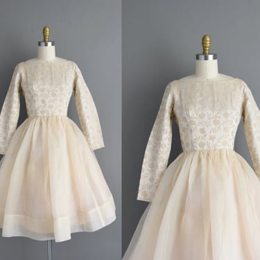 1950s vintage dress | Gorgeous Ivory Beige Floral Bridesmaid Wedding Dress | Small | 50s dress 