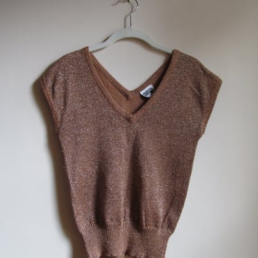 70s Metallic Pullover Short Sleeved Sweater S M 