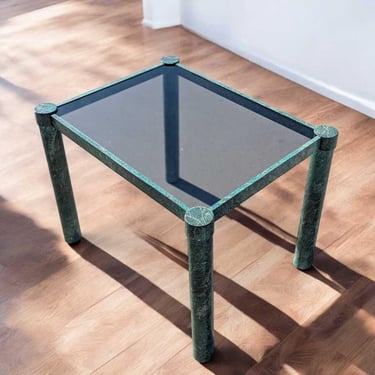 Vintage 1980s Coffee or Side Table, Postmodern Metal & Smoked Glass Table, Sculptural, Maximalist, Unique 