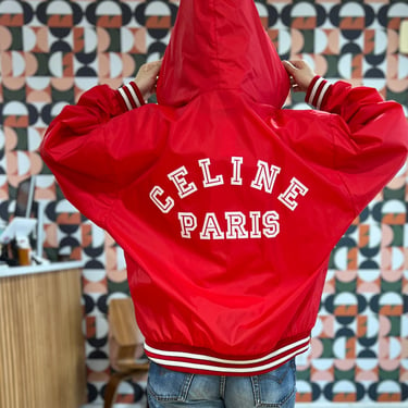 Celine 2021 Nylon Hooded Jacket, Size L, Red