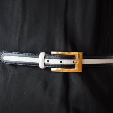 black leather belt | 80s 90s vintage black white skinny leather statement belt 