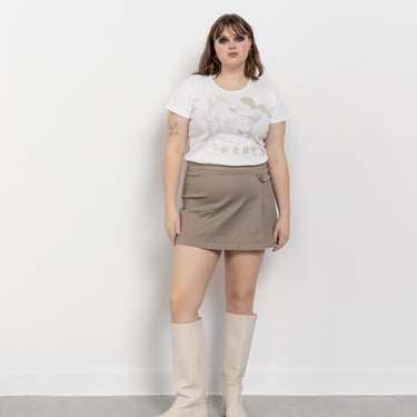 MID RISE STRETCH Khaki Cotton Mini Skirt Vintage Grunge Y2K 2000's / 44 45 Inch Hips / Size 16 