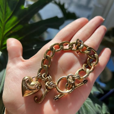Y2K Vintage Juicy Couture Gold Chain Heart Charm Bracelet