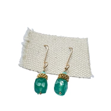 Debbie Fisher | Green onyx, gold vermeil and ammonite beads on gold fill wire earring