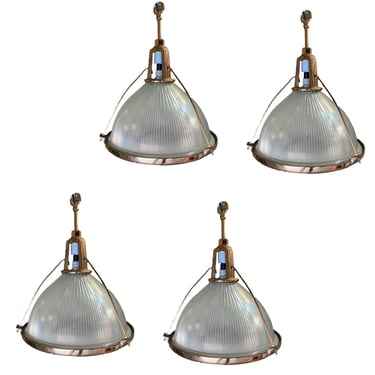 Rare Copper Plated Holophane Industrial Hanging Pendant Lights, lot of 4 