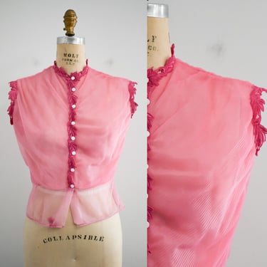 1940s/50s Pink Sheer Nylon Blouse 