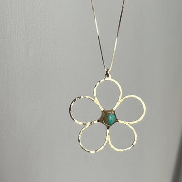 14k Gold Flower Power Pendant with American Mined Turquoise 