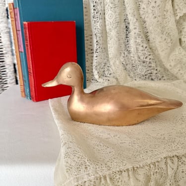 Large Brass Duck, Two Tone Brass, Office, Library, Mantel Decor, Vintage Decor 