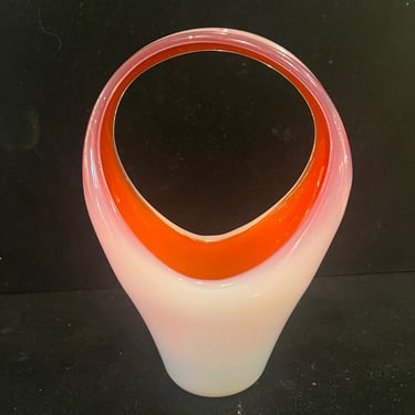 Mid-Century Modern Fratelli Toso White Cased Murano Glass Basket Vase