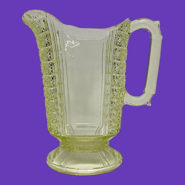 Antique King, Son, and Company Pitcher 1800s Daisy in the Square #24 Vaseline Green Glass + Uranium + Glows Under Blacklight + Home Decor 