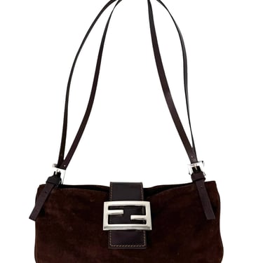 Fendi Brown Seude Mini Baguette Bag