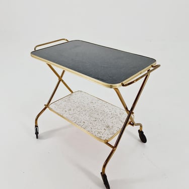 Vintage German mid century trolley bar cart in Brass 1950s 