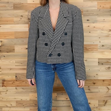 Houndstooth Wool Knit Vintage Double Breasted Blazer Jacket 