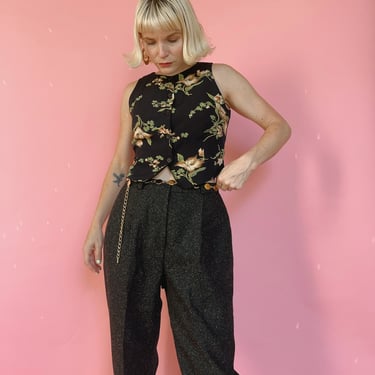 Vintage 80s Black/Charcoal Speckled Wool Trousers 