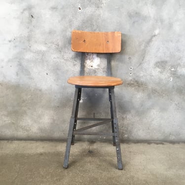Industrial Shop Stool with Back &amp; Adjustable Legs