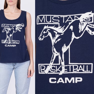 80s Mustangs Basketball Camp Tank - Unisex Medium | Vintage Navy Blue Athletic Muscle Shirt 