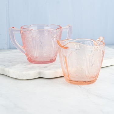 Vintage Pink Depression Glass Creamer and Sugar Bowl