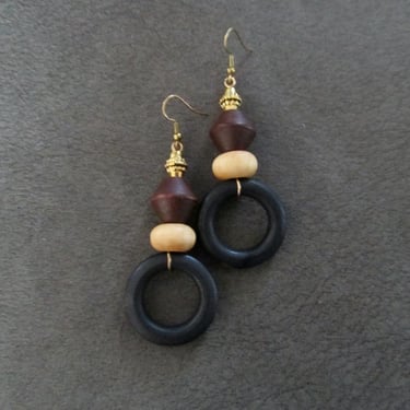 Chunky wooden geometric earrings 3 