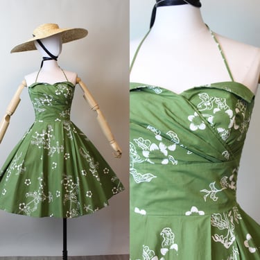 1950s PEGGY WOOD honolulu hawaiian halter dress xs small | new spring 