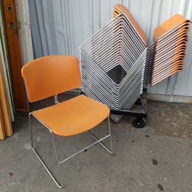 Vintage Plastic and Steel Stackable Chairs with Cart Set of 20