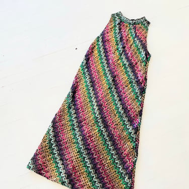 1970s Zig Zag Rainbow Sequin Dress 