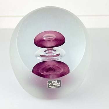 Vintage VAS Vitreum Crystal Art Glass Paperweight Orb Suspended Bubbles MCM Sweden 