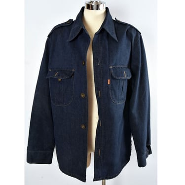 1970s Blue Jean LEVIS Orange Tab Jacket Shirt Vintage Men's Denim Dark Blue 46" Chest Bright Orange Label 
