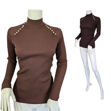 1970's Brown Ribbed Mock Neck Turtle Neck Shirt I Top I T Shirt I Sz Med I MOd I Hipster 