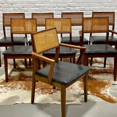 WALNUT Mid Century Modern CANED Dining CHAIRS, Set of Eight 