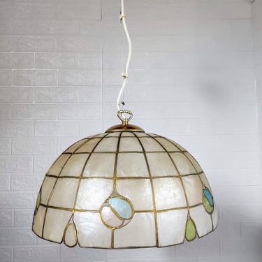 Vintage Ceiling Light/ Vintage Capiz Shell Light/ Retro Hanging Light/ Tiffany Style Pendant Light/Home Interior/ Mid Century Lightning/ 80s 