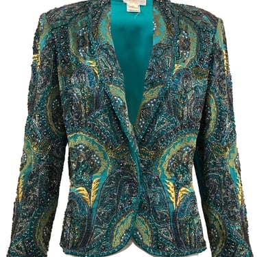 Victoria Royal 60s Turquoise Blue Heavily Beaded Evening Jacket