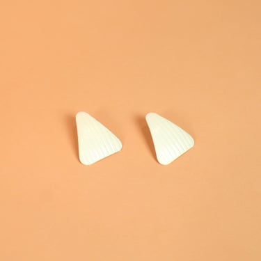 Vintage White Ivory Triangular Geometric Minimalist Stud Earrings 
