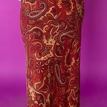 1990s Red Paisley Floral Maxi Skirt, sz. L/XL