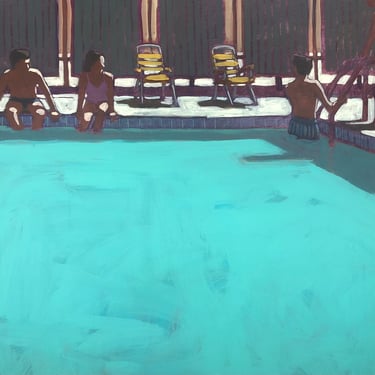 Pool #122 - Original Painting on Canvas, 40 x 30, large, mid century modern, retro, summer, figurative, michael van, people, swimming 