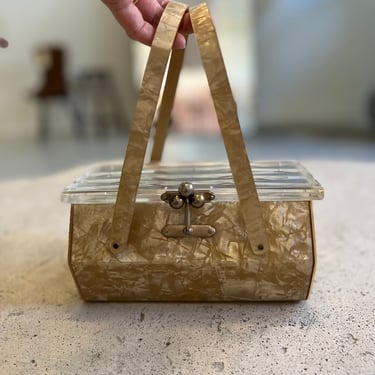 Vintage 1950s marbled lucite vanity bag case 