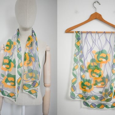 1960s Sheer Abstract Floral Scarf 