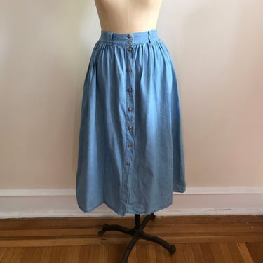 Light Blue Full Denim Midi/Maxi Skirt - 1980s 