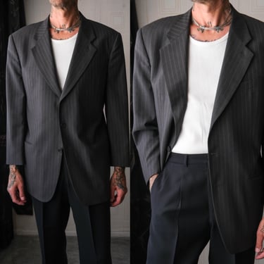 Vintage 90s GIORGIO ARMANI Le Collezioni Charcoal & Copper Stripe Three Button Blazer | Made in Italy | 100% Wool | 1990s Designer Jacket 
