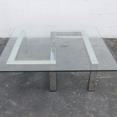 Hollywood Regency Modern Style Chrome Glass Top Coffee Table 3679