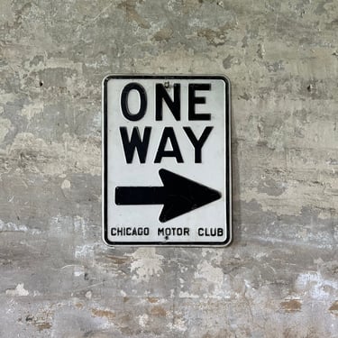 Vintage Embossed One Way Chicago Motor Club Street Sign 