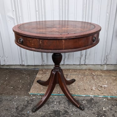 Antique Round Ornate Wooden Table 28.25 x 29