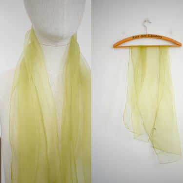 1950s Chartreuse Nylon Chiffon Scarf 