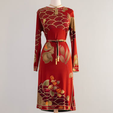 Gorgeous Vintage Leonard Paris Silk Jersey Autumn Foliage Dress / ML