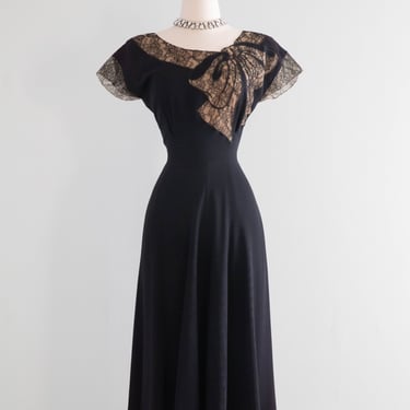 Late 1940's Peggy Hunt Illusion Bow Lace Cocktail Dress / SM